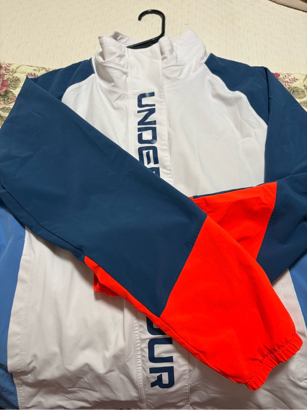 Under Armour White Navy & Bright Red Colorblock Windbreaker Jacket